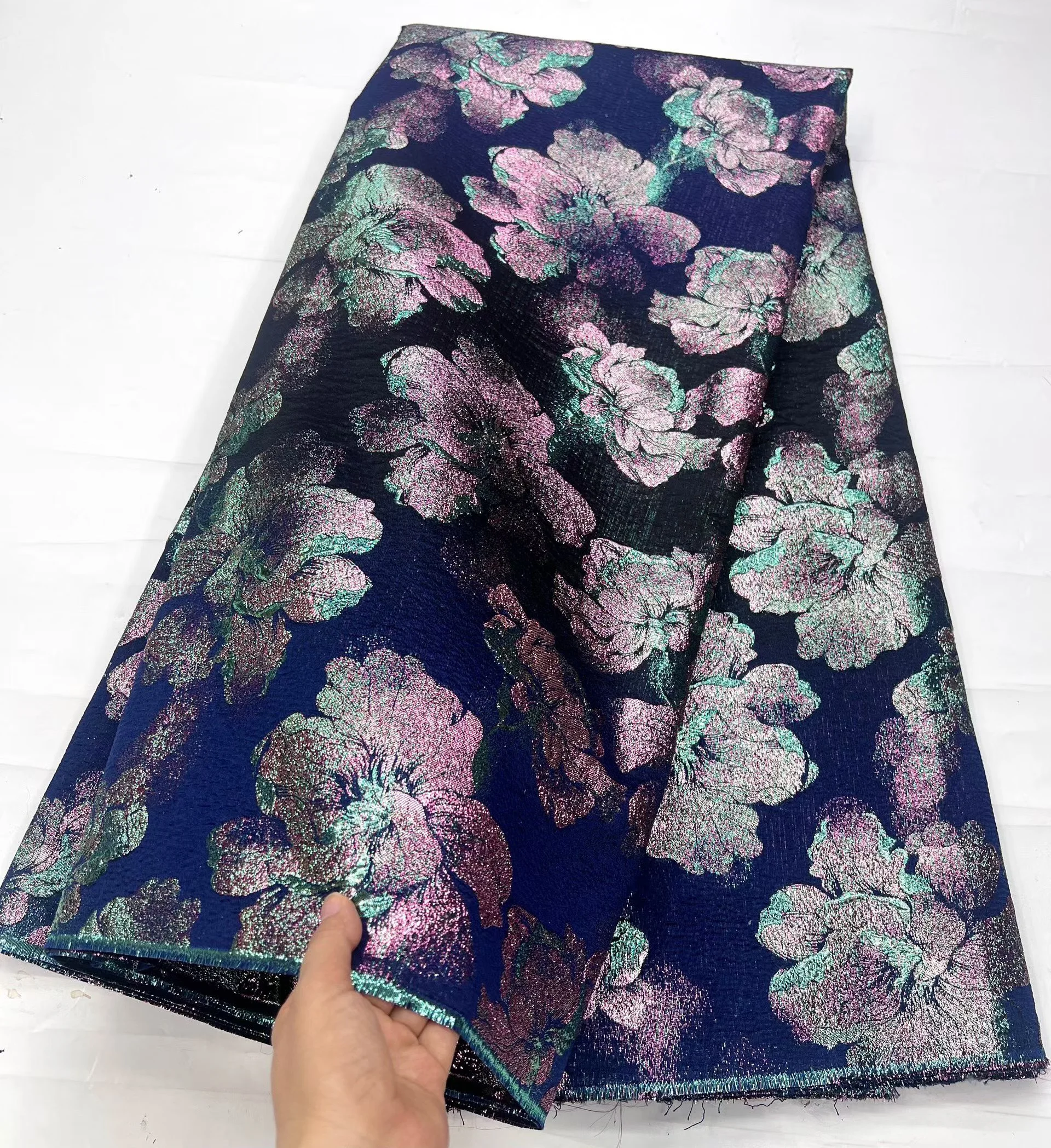 

Blue African Brocade Lace Fabric 2026 Newest French Damask Gilded Lace Nigerian Jacquard Fabric for Women Dresses Sewing
