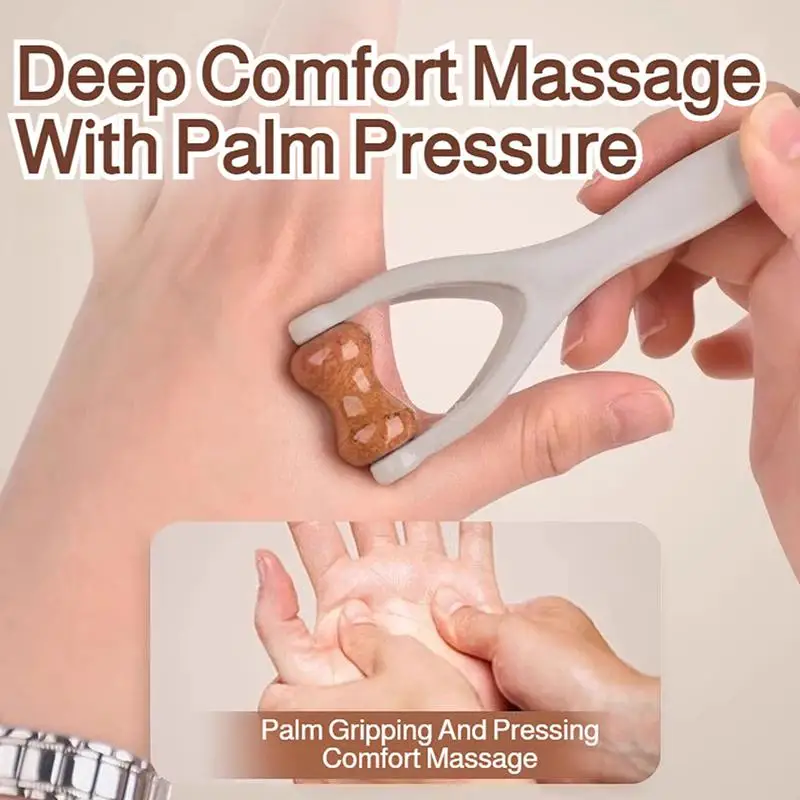 Portable Wooden Finger Massage Kneading Clip 360° Rotation Meridian Relief Tool for Outdoor Camping Hiking Hand Relaxation