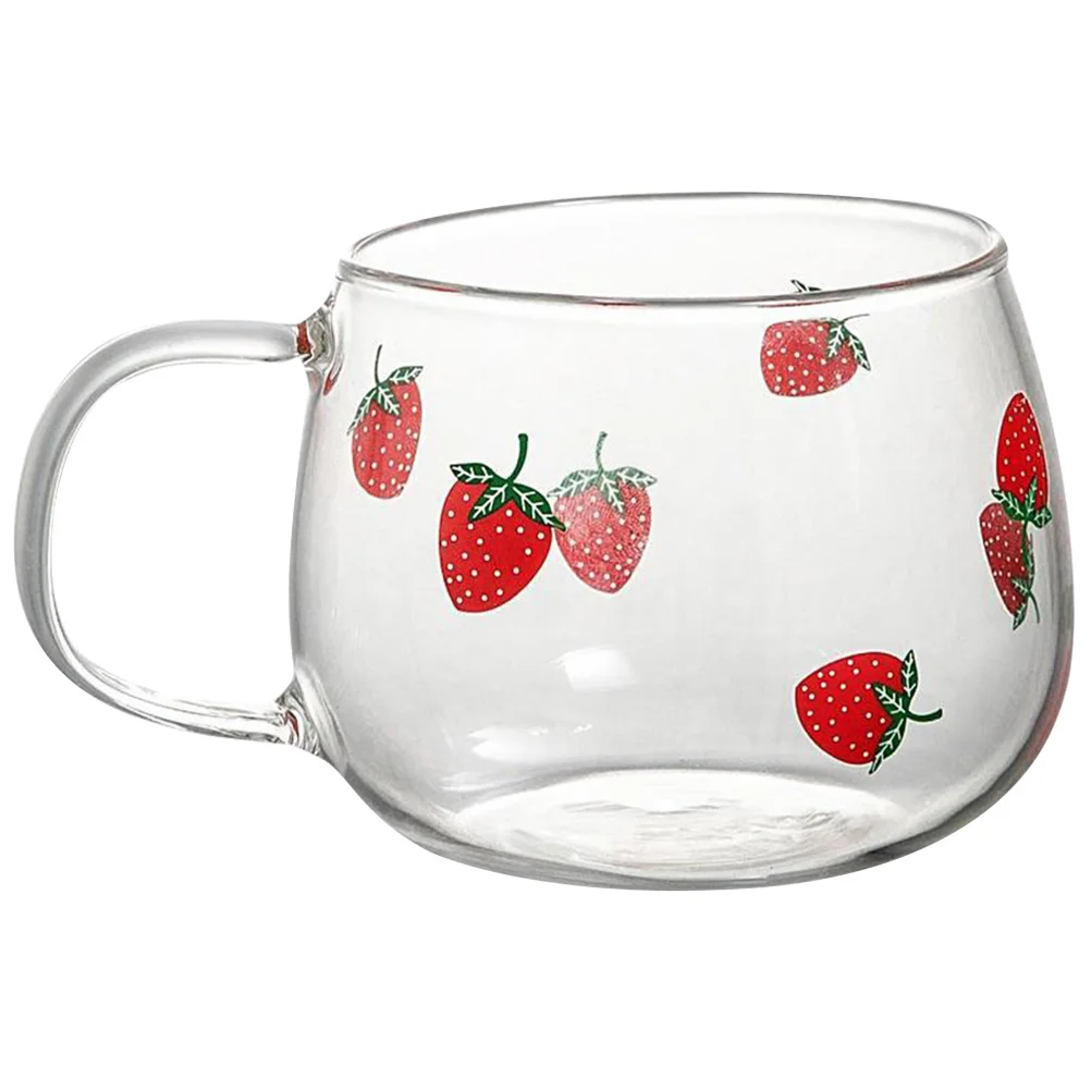 

Cute Strawberry Glass Mug High Borosilicate Large Capacity Smooth Edges Safe for Hot Beverage Home Office Cafe