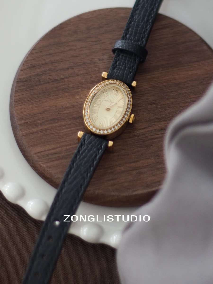 Luxury women's watch Oval diamond-set 20mm small dial Vintage leather ladies quartz watch waterproof clock a gift for loved ones