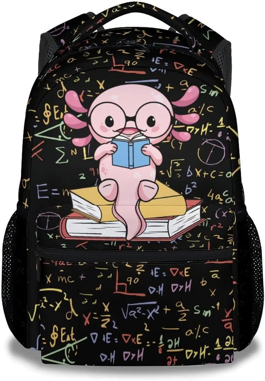 Axolotl Backpack for Boys Girls Black Backpacks for School Travel, Cute Lightweight Bookbag for Kids