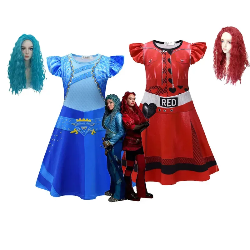 111 www The Kids Movie Descendantsing Cosplay ملابس عطلة الهالوين باللون الأحمر والأحمر فستان حفلة عيد ميلاد للفتيات الصغيرات