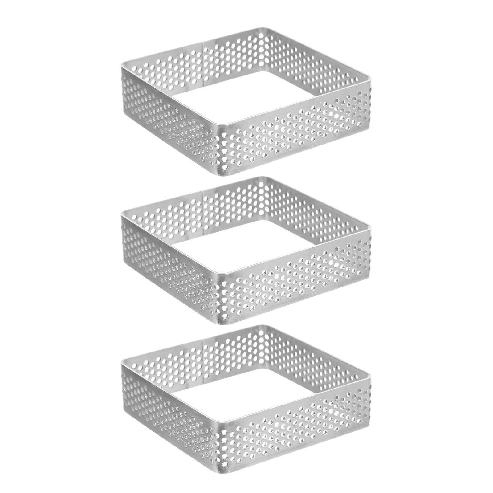 

3Pcs Mousse Cake Molds Stainless Steel Perforated Square Tart Rings Nonstick Pastry Rings for Baking Fruit Tarts Desserts