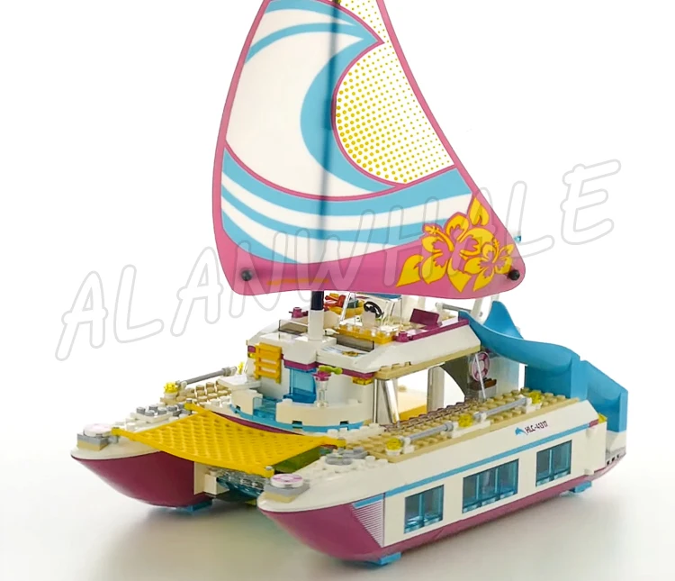 614 Stück Friends Sunshine Catamaran Yacht Sea Ship Boat 10760 Modellbausteine Spielzeug für kleine Mädchen, kompatibel mit