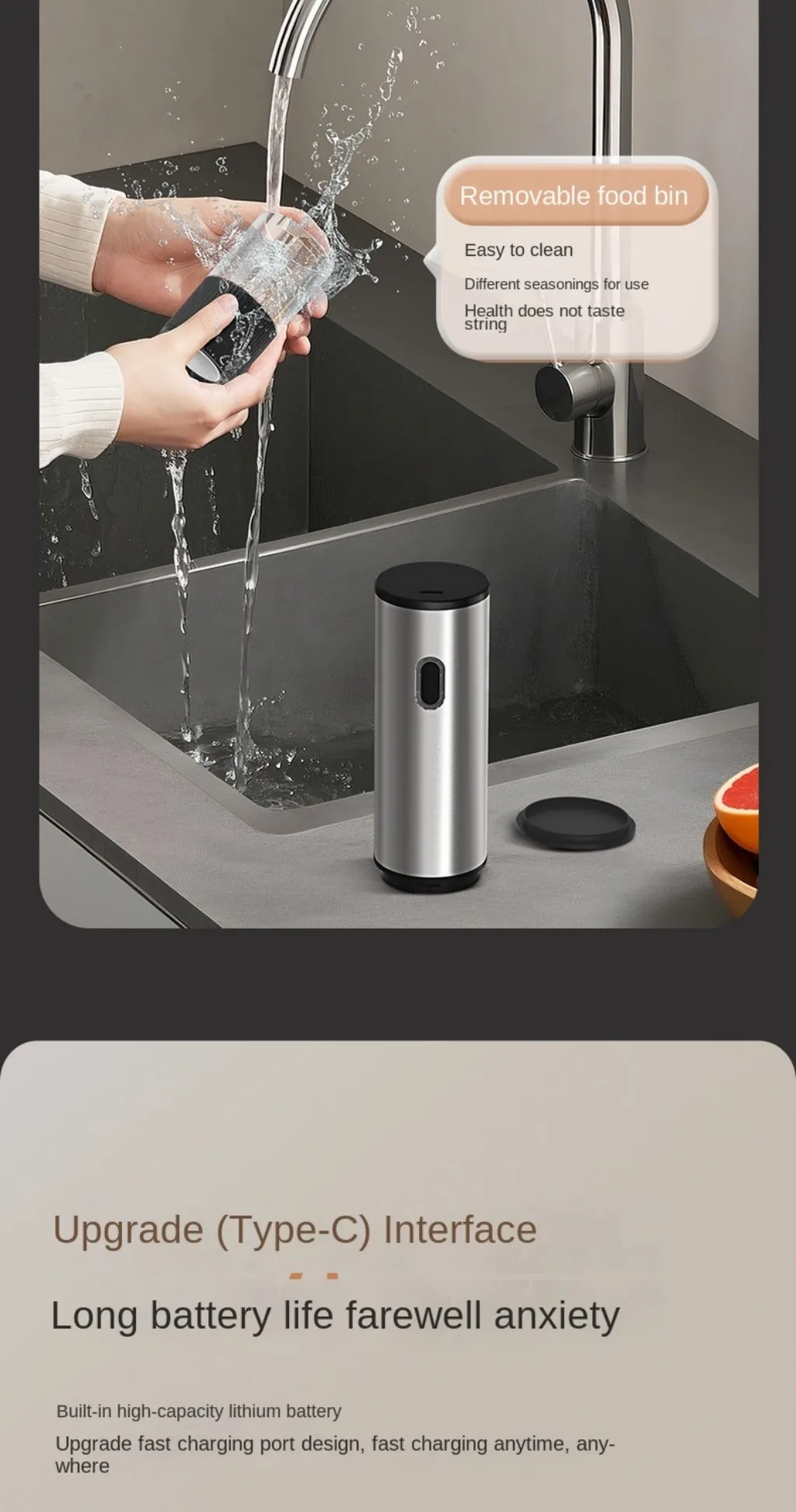 1pc/2pcs Electric Salt and Pepper Grinder Automatic Rechargeable Pepper Mill Shakers External Adjustable Coarseness Kitchen view 4