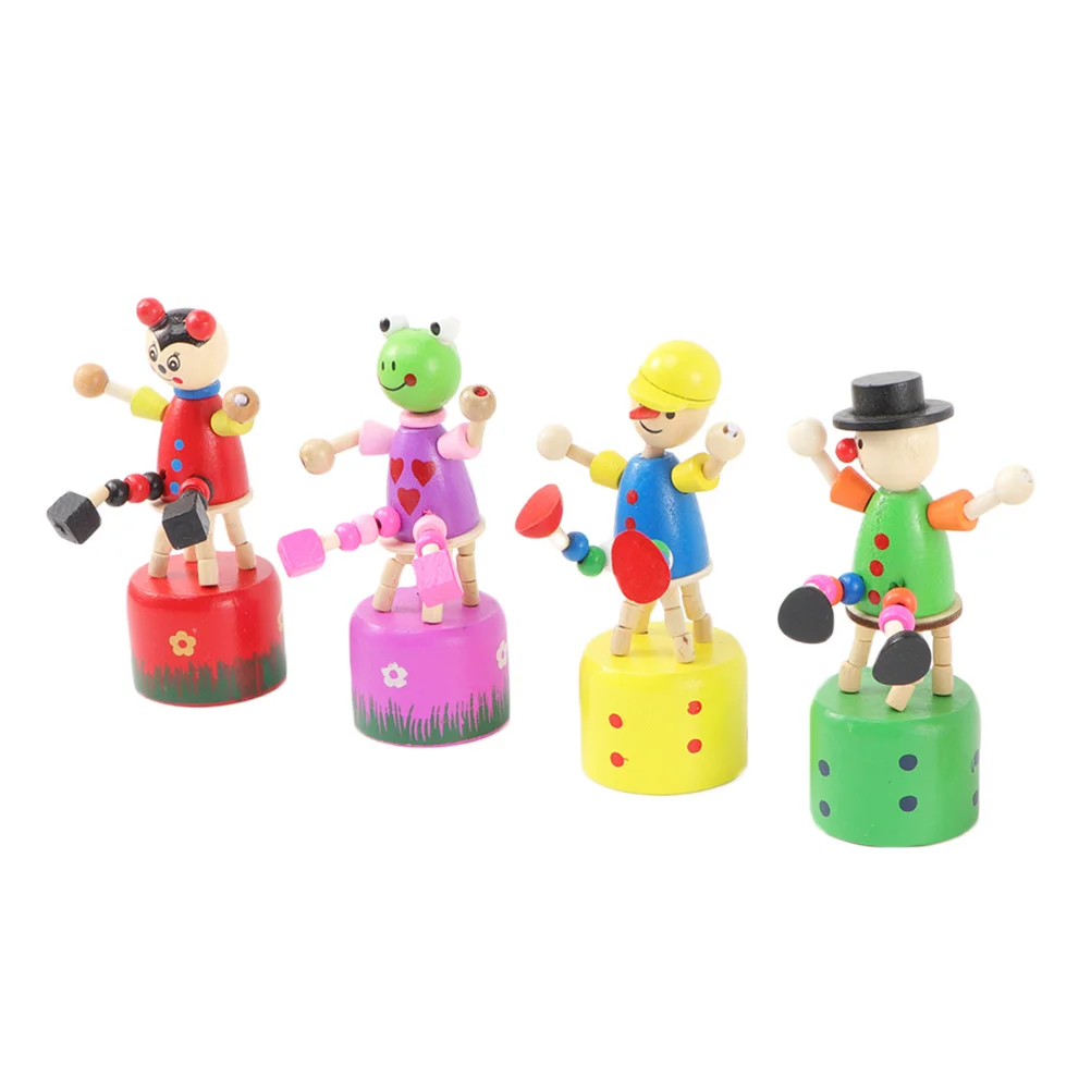 4 Pcs Clown Ornament Indoor Decoration Wood Model Hand Pressing Crown Toy Jewelry Adornment Wooden Craft Work Window Gift