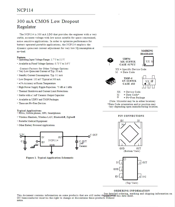 10-100 Uds NCP114AMX075TCG UDFN4 NCP114AMX075 NCP114 100% nuevo importado original 100% calidad
