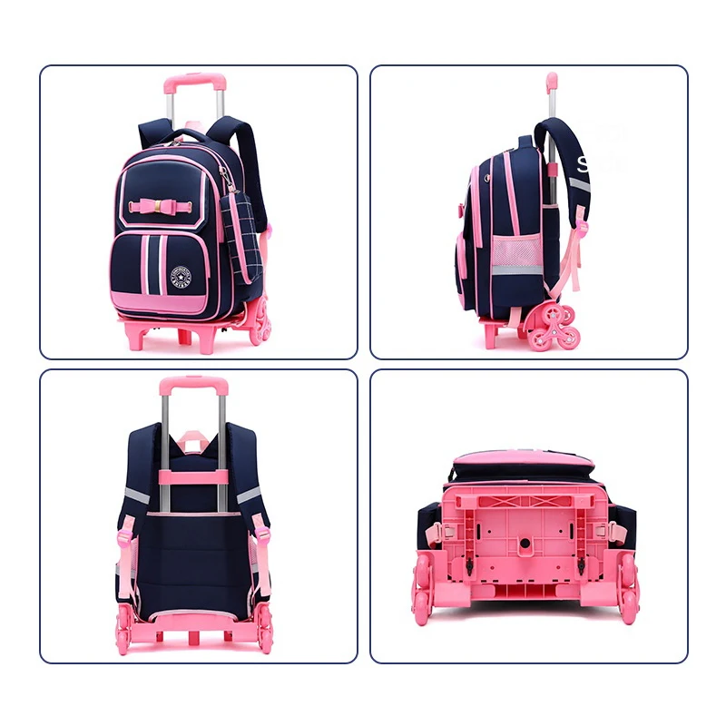 Mochila escolar com rodas para crianças, Trolley Bag com rodas, Kids Rolling Bag, Meninas e meninos