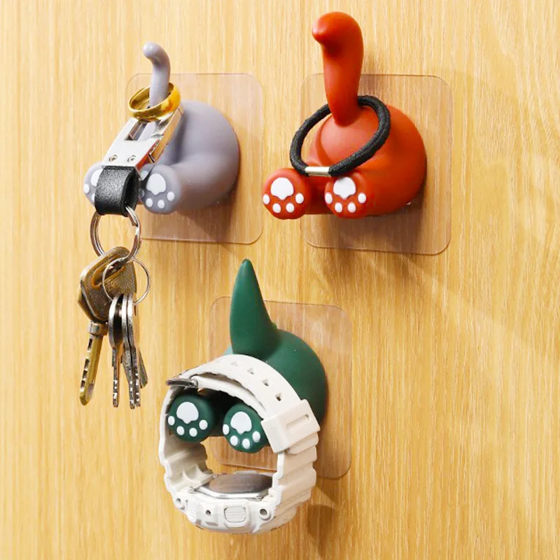 Cartoon Animal Wall Hook Traceless Punch-free Plug Holder Key Hook Behind Door Bathroom Cute Toothbrush Hanger Decorative Hooks