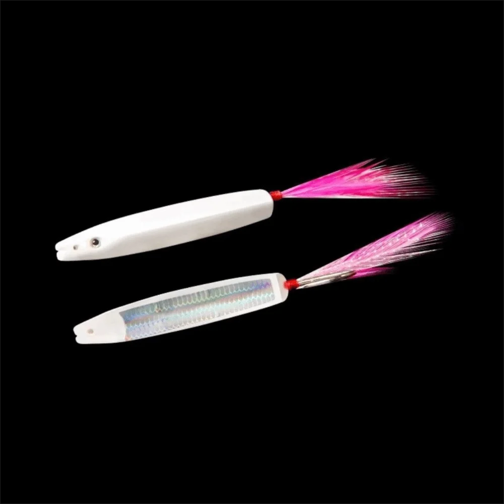 2pcs Feather Bait Fishing Lure Metal Cast Bow Horn Matel Jig Bait Arched Body Tangle-Free Design Metal Lure Slow Jigging