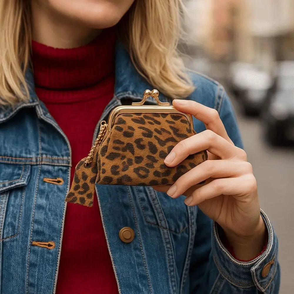 New Leather Coin Purse Multifunctional Leopard Pattern Headphones Organizer Mini Portable Storage Bag