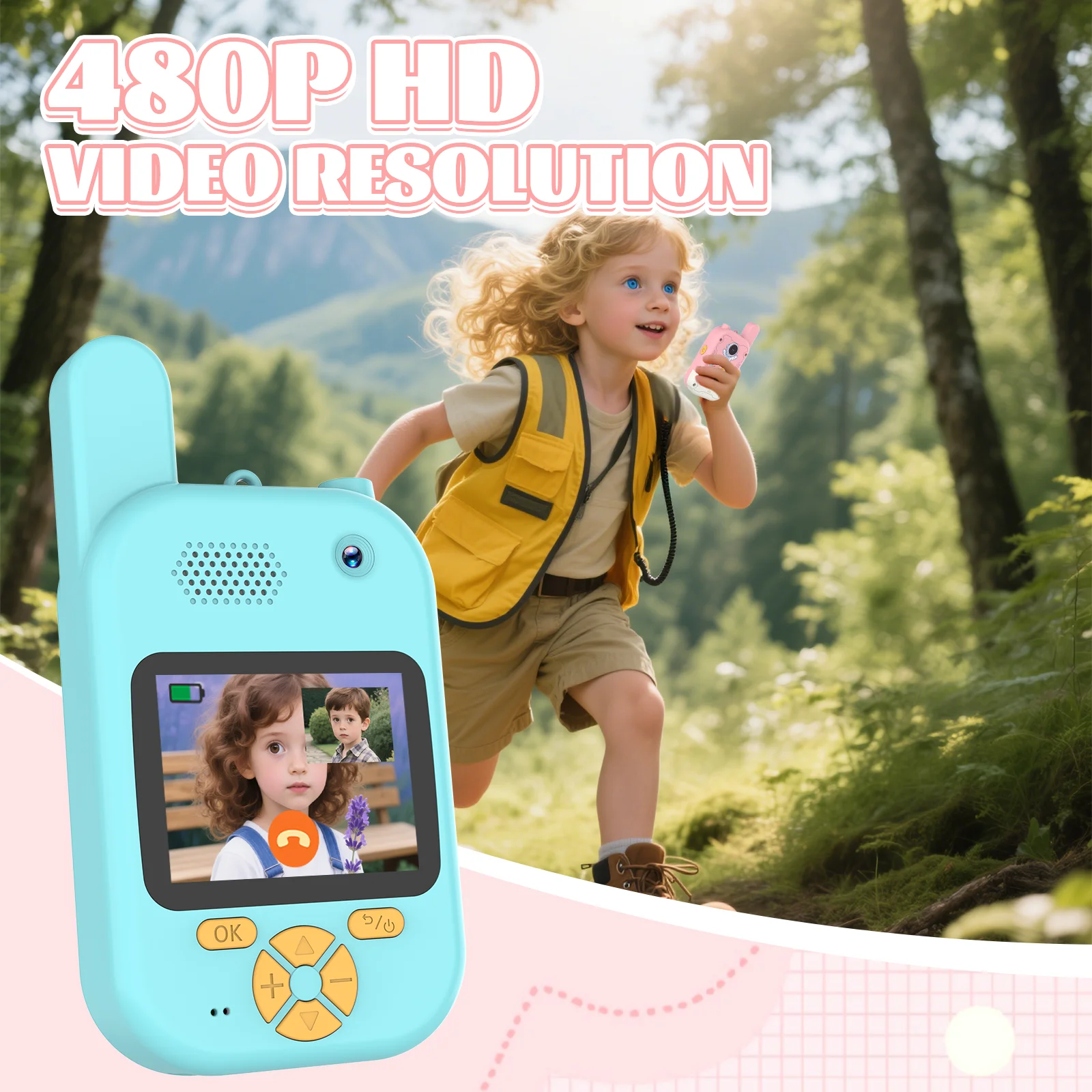 2 Pezzi Walkie Talkie per Bambini con Schermo HD Ricaricabile, Interfono con Un Solo Tocco, Dispositivo di Comunicazione per Bambini, Regalo Tecnologico