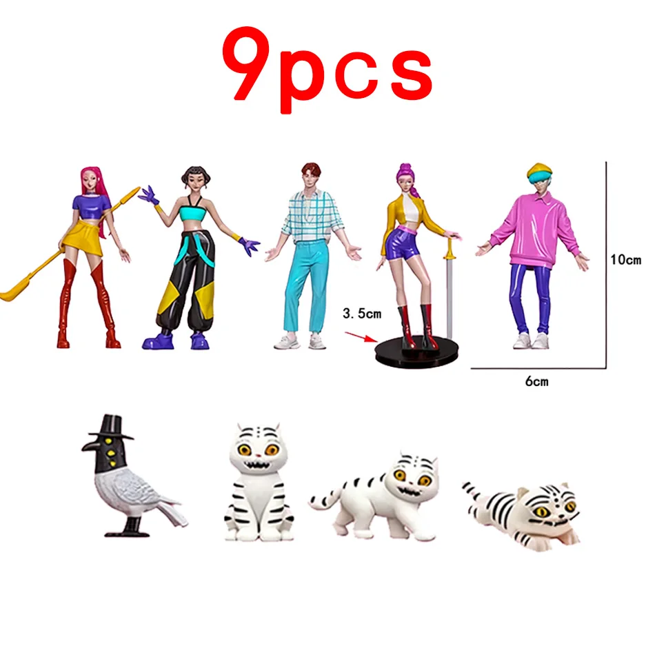 Conjunto de brinquedos de figura anim de caçadores de demônios kpop, 9 peças, colecionáveis, derpy tigre rumi mira zoey, bonecas buceta para presente de fãs