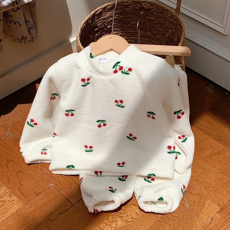 

Winter Children's Pajama Sets Home Wear Girls' Cartoon Thickened Fleece Pajamas Boys Sleepwear Children's Clothing Sets