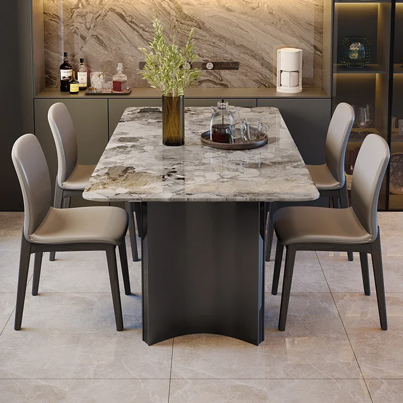 Light Luxury Marble Dining Table Modern Simple Rectangular Household Dining Table Combination Small Esstisch Apartment Gray