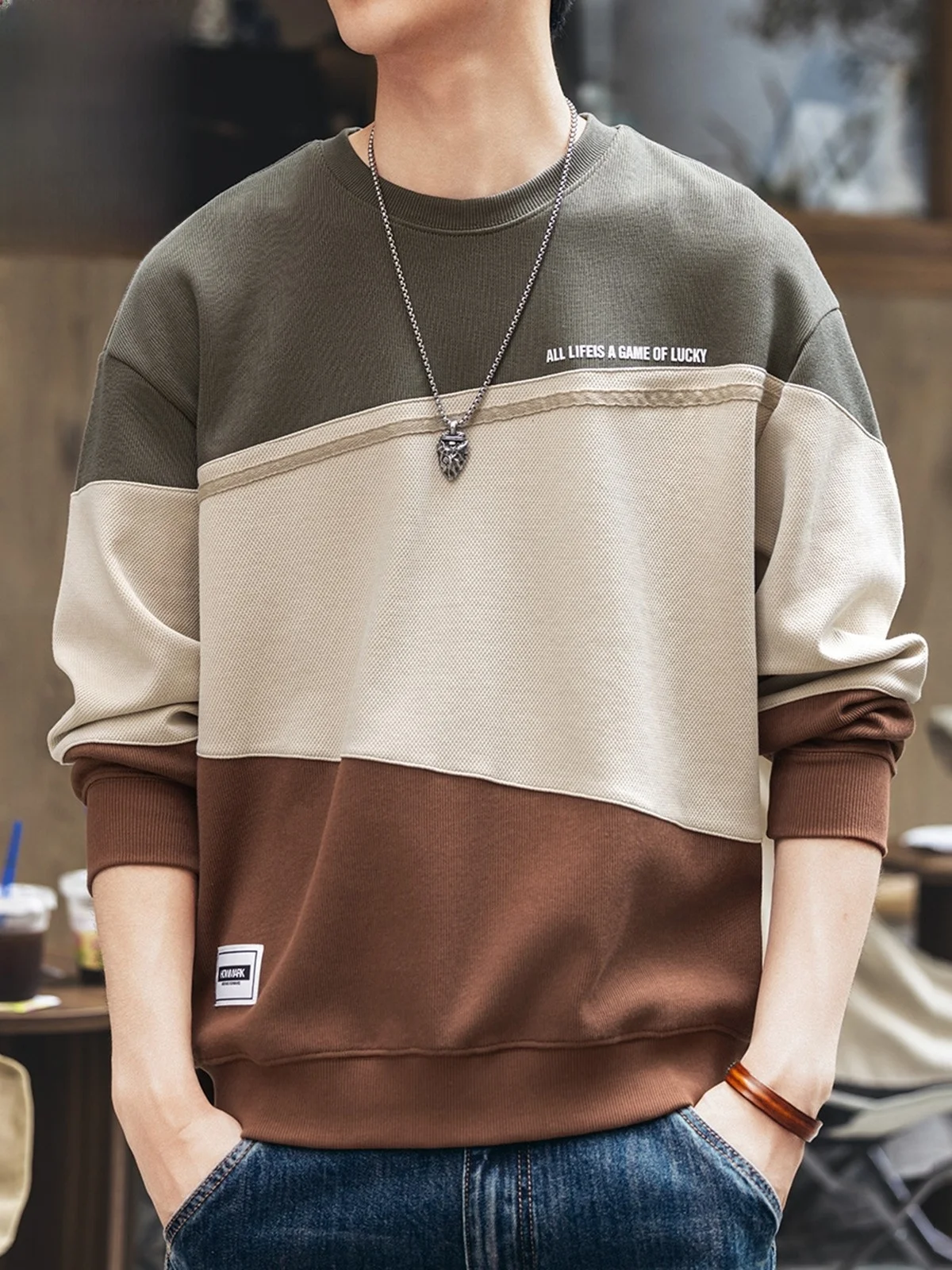 

Color Blo Hoodie Men's Loose Long Sve round Ne T-irt Casual Comfortable Cotton Polyester Blend Winter Wear