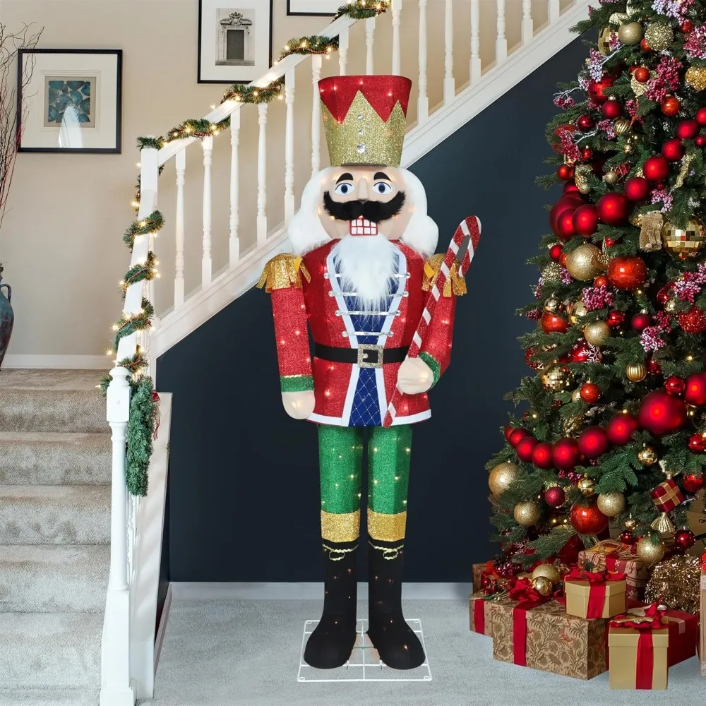 

Lighted Nutcracker Outdoor Christmas Decoration, 5FT Nutcracker Soldier Holiday Decor for Front Door Porch with Candy Cane