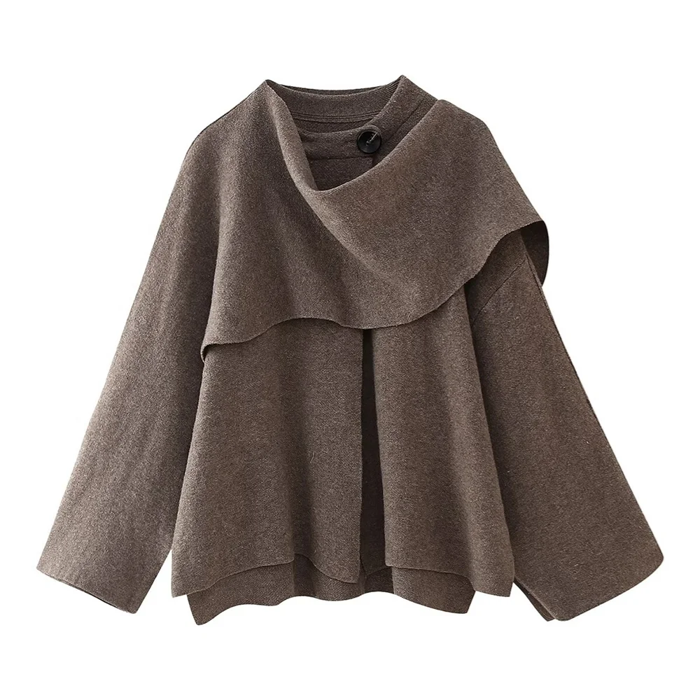 PB&ZA Women's Asymmetric Scarf Cloak Knitted Coat Autumn/Winter New Product Women's Clothing