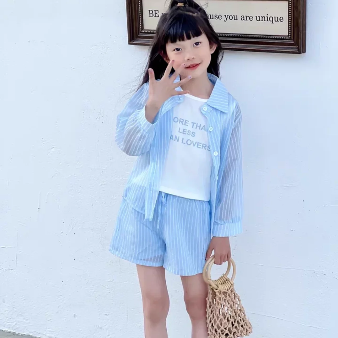 2026 New Summer Baby Girl Sunscreen Clothes Set Kids Stripe Long Sleeve Shirt+Vest+Shorts 3PCS Children Sun UV Protection Outfit