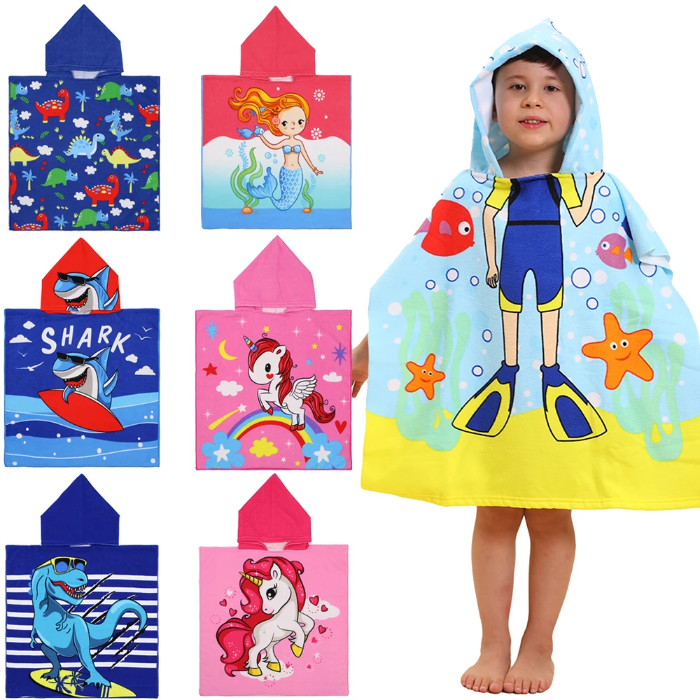 Boys Diver Bathrobes Baby Dinosaur Shark Hooded Cape Towel Girls Unicorn Beach Towel Kids Mermaid Bath Towel Children Washcloth