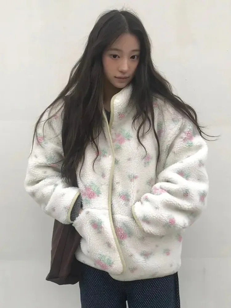 Cappotto floreale in cotone caldo Jaet da donna Sle double-face in pelliccia di agnello ort Primavera Autunno Inverno Faion Capispalla