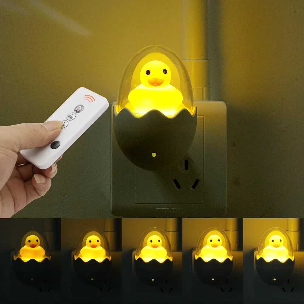 

Timing Night Light 110V 220V Yellow Duck EU Plug Socket Wall Lamp With Remote Children's Cartoon Creative Gift