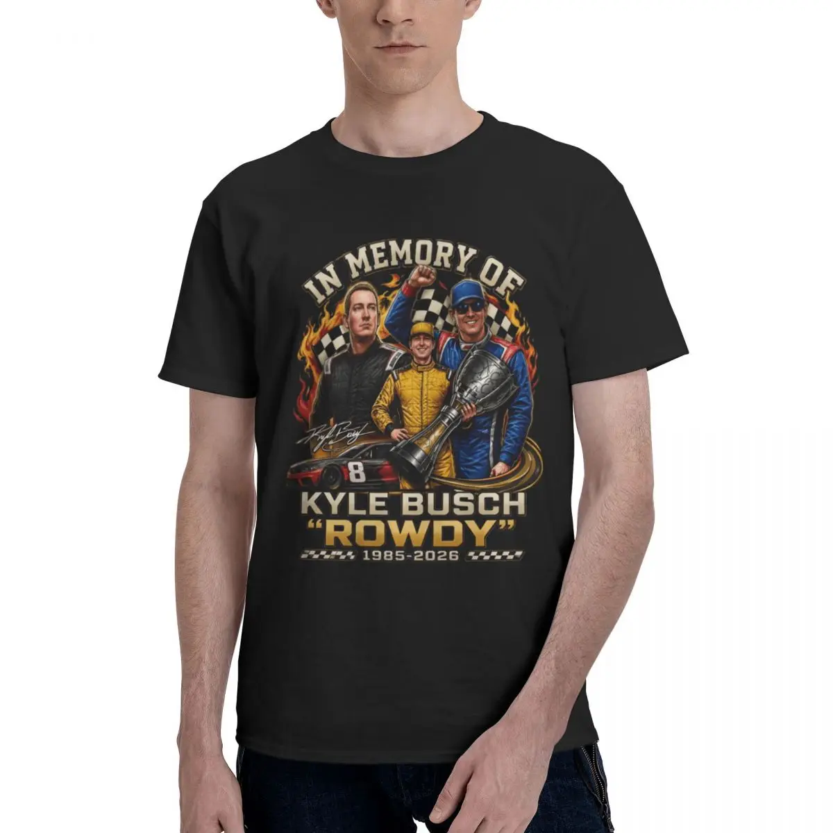 Kyle Busch 18 Racing Rowdy RIP Retro T Shirts Graphic Y2K Pops Customized Men Women Tshirt Clothes