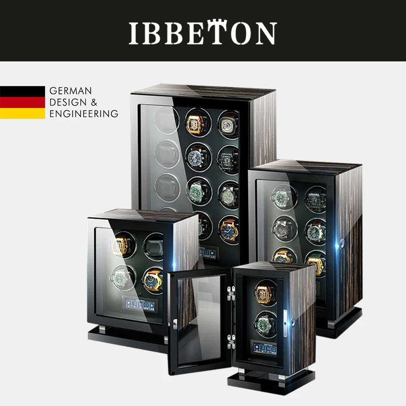 IBBETON High quality fingerprint Japan motor led watch winder wooden gyro watch winder security safe box watch winder