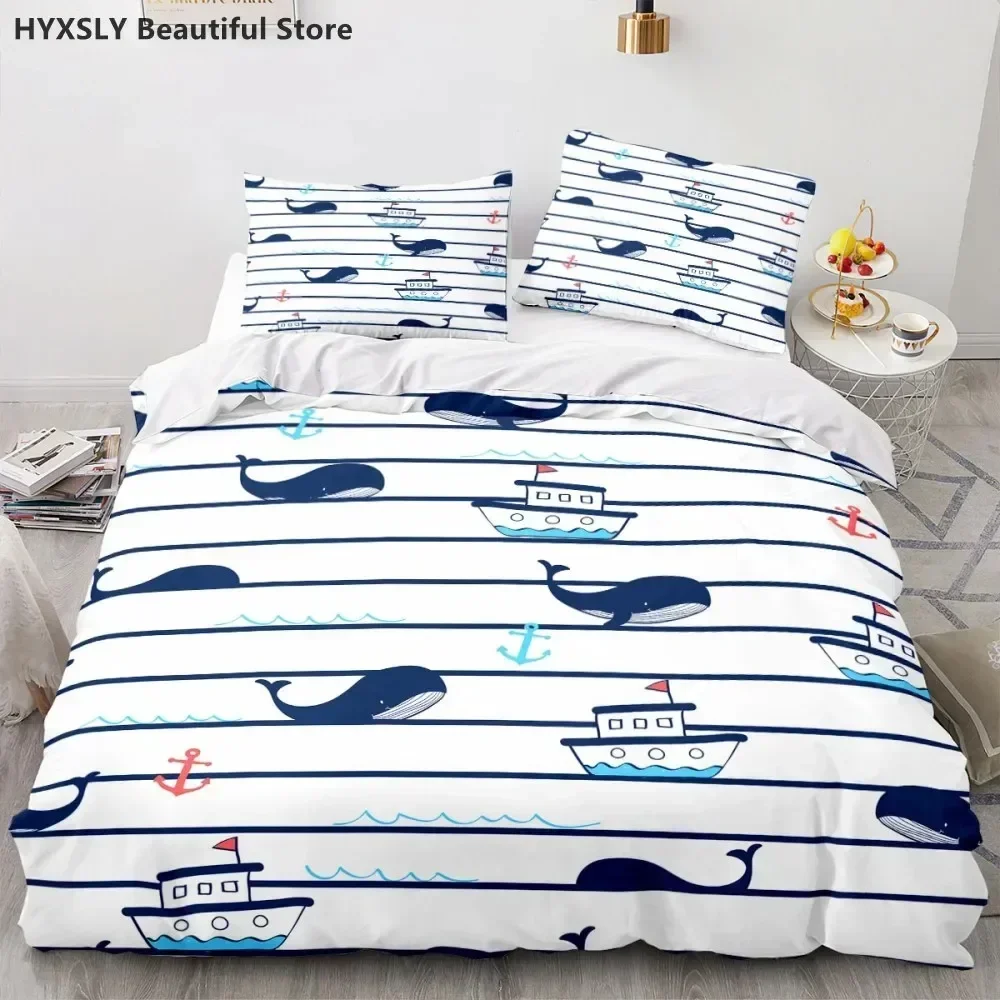 Ship Anchor Nautical Comfortable Duvet Quilt Cover Pillowcase Bedding Set Children Bedroom Decoration Home Textile