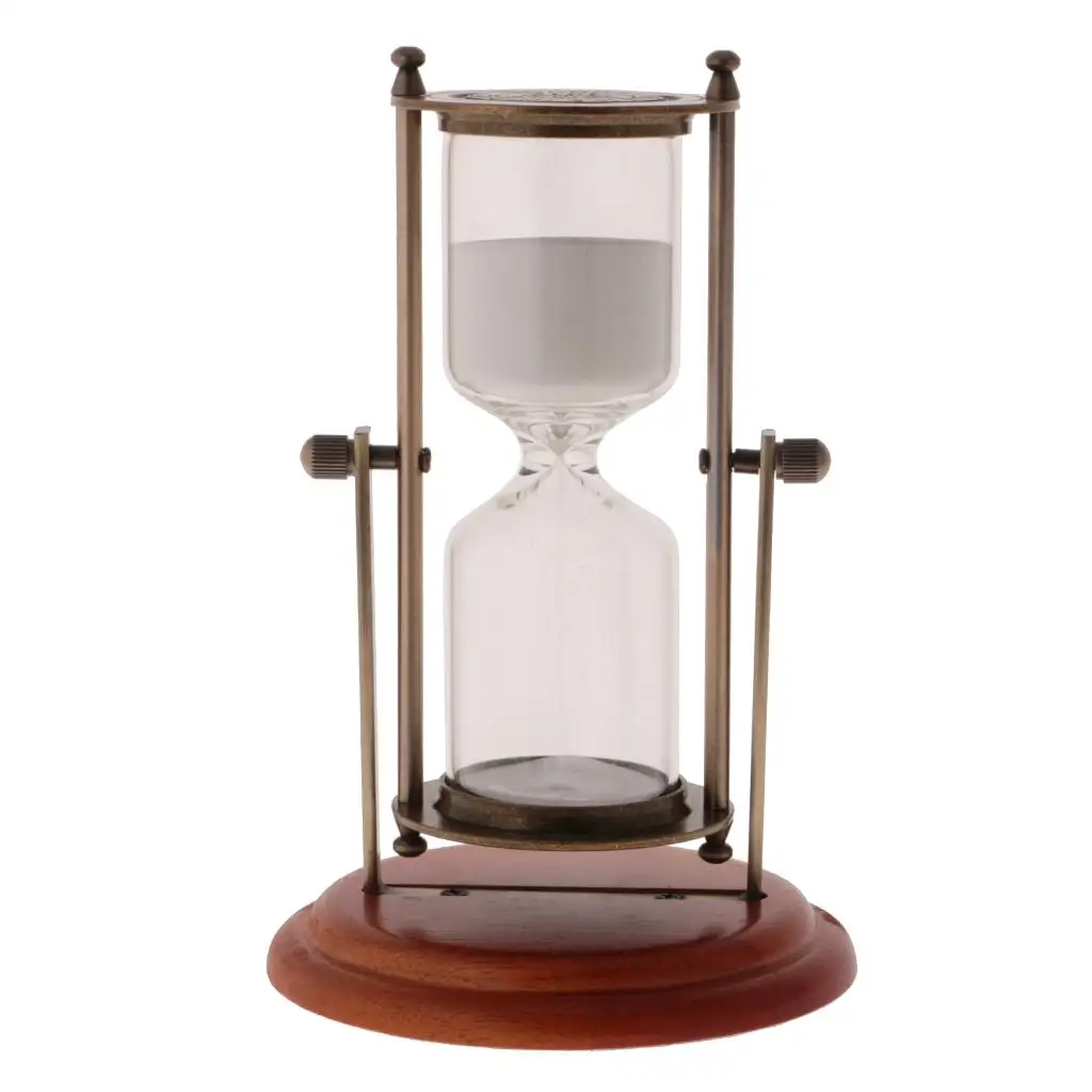 Home Decoration Wooden Hourglass with Metal Stand Sand Timer for Kids Brushing Yoga Mask Use