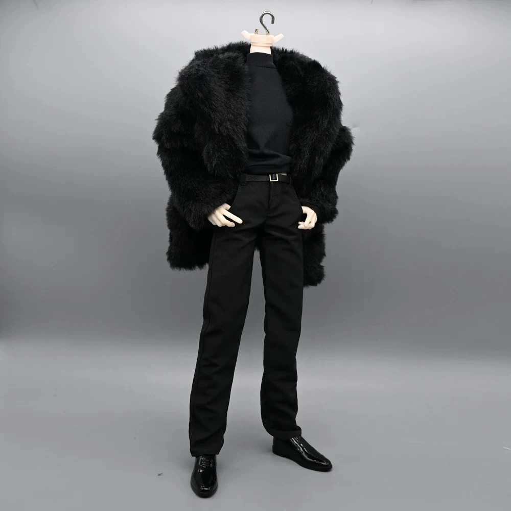 In Stock 1/6 Scale Men Soldier Black Fur Coat Reactionary Gang Casual Trend Plush Costume For 12inches Action Figure Model