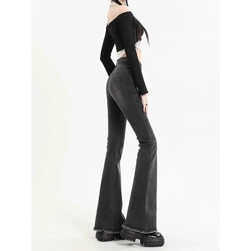 

High Waist Micro Flare ey Denim Jeans Women's Spring Early Season Slimming Long Leggings Cotton Stretch Jeans