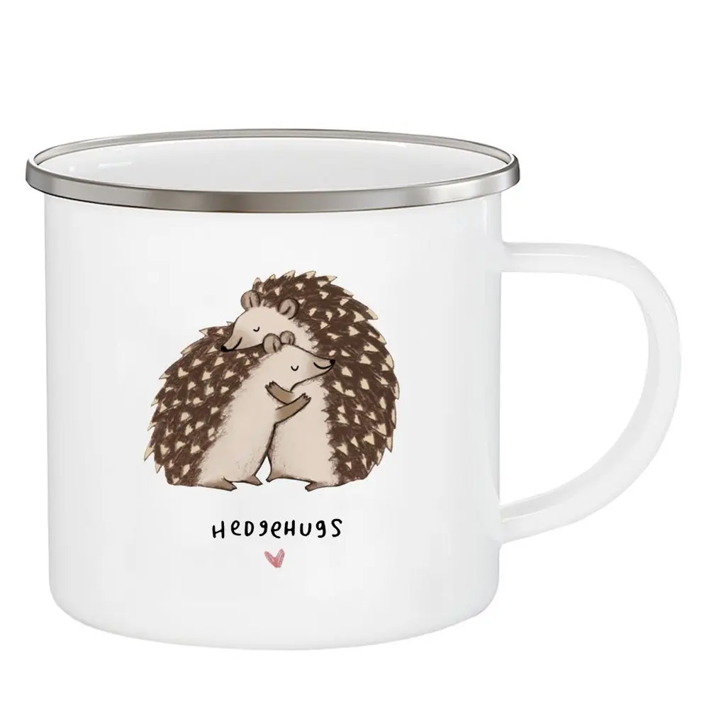 The hedgehog hug Enamel Camping Mug 11oz mother birthday gift coffee mug kies birthday gift mug kids milk morning cup