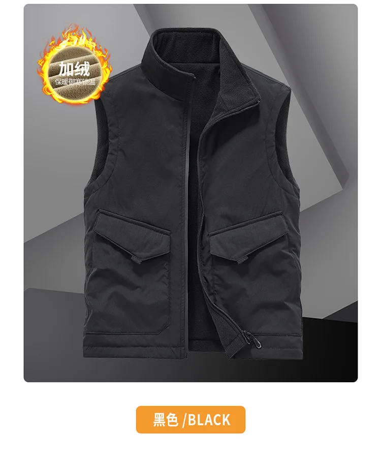 

Men Reversible Vest Male Thick Warm Waistcoat Men Multi Pocket Workwear Outerwear Men Plus Size Loose Fashion Sleeveless Coat