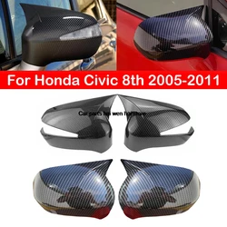 Cubierta de espejo retrovisor lateral de coche, pegatina de tapa de ala para puerta trasera, embellecedor de fibra de carbono, color negro, para Honda Civic 8th 2005-2011