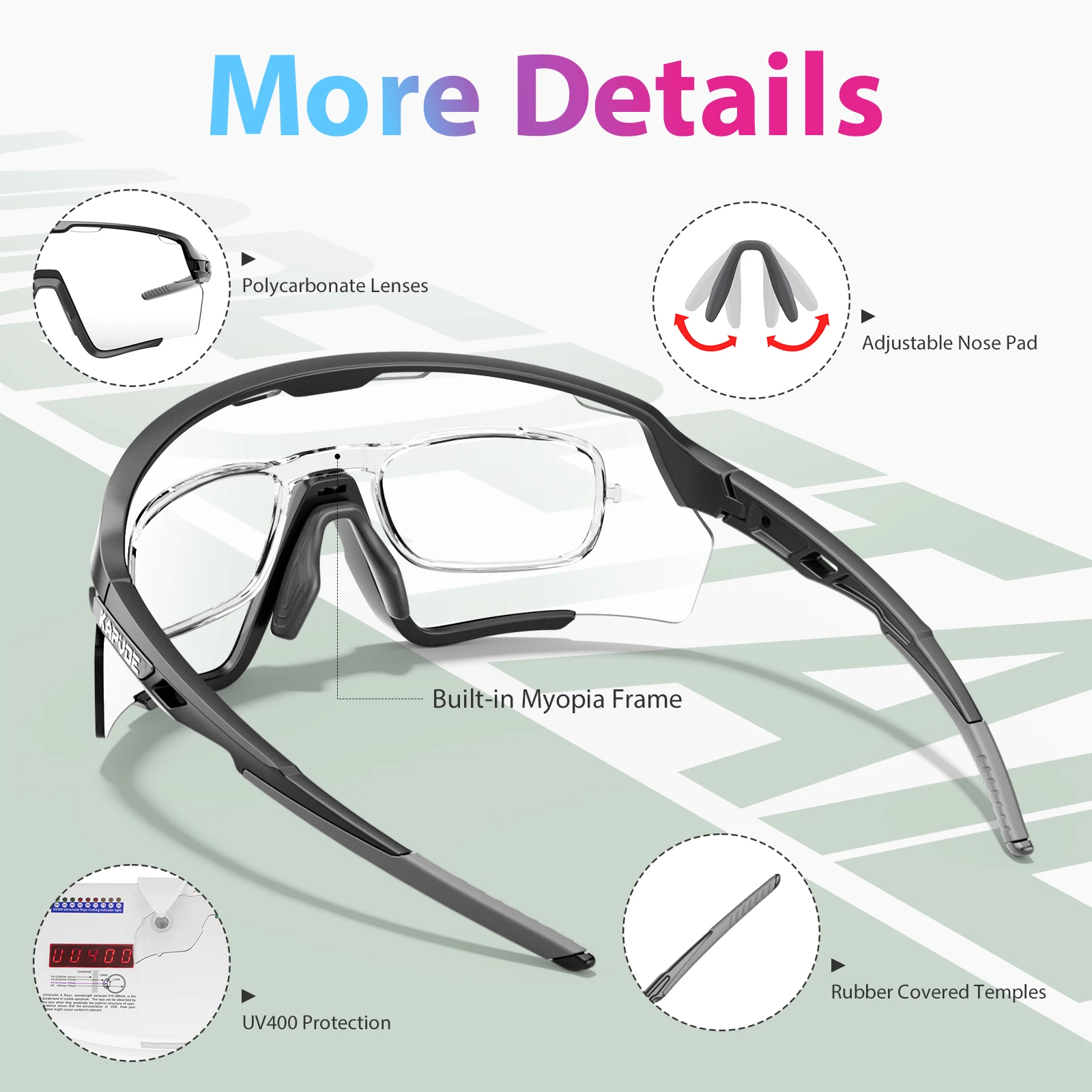 Kapvoe Photochromic Cycling Glasses Silver Lens Sunglasses Multi Color Men Women Bike Outdoor Eyewear Riding Driving Running