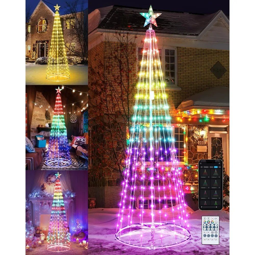 

Smart Christmas Cone Tree Lights, Star Tree Topper with Removable Bracket, Smart Waterfall Colored Lights, Christmas Decoration