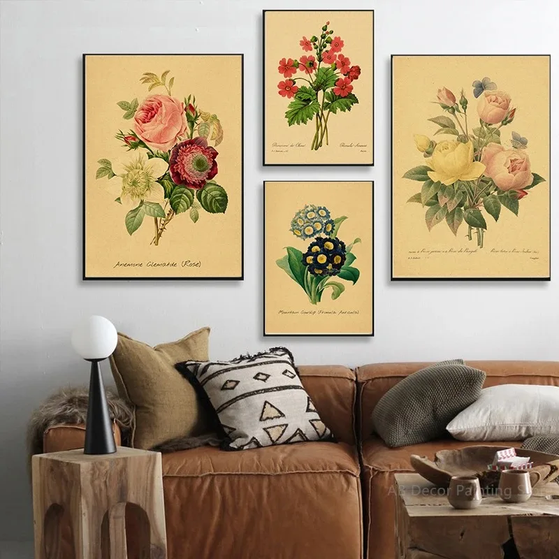 33 Kinds of Flowers Illustrations Retro Poster Prints Vintage Rose Aesthetic Home Room Cafe Bar Kitchen Art Wall Decor Painting