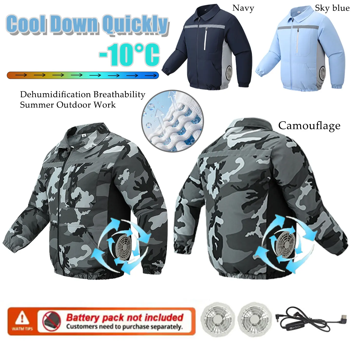 Summer Outdoor Fishing Fan Clothing Travel 2 Fan Air Conditioning Suit Construction Site Heatstroke Prevention Cooling Work Coat