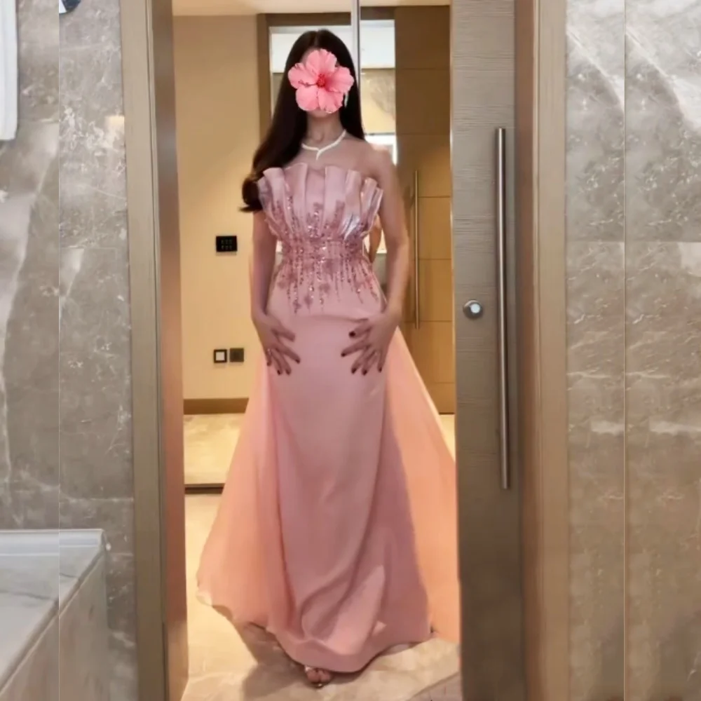 

Customized Formal Evening Dress Luxury Applique Glitter Pleat Strapless Trumpet Long Dresses Bespoke Occasion Party Gown