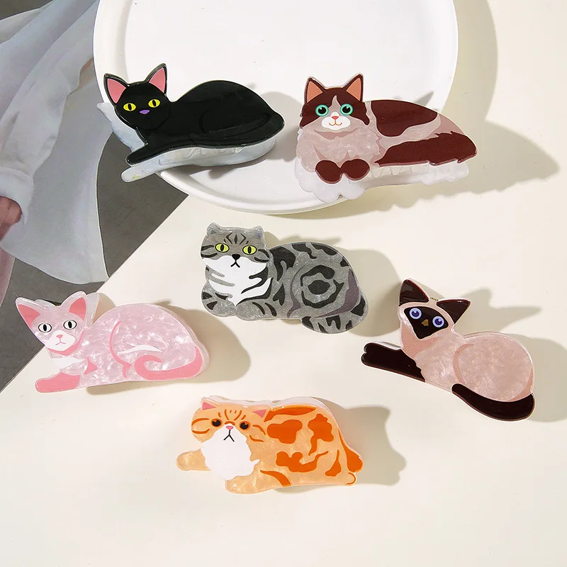 Kreative Katzenförmige Haarklammer Süße Cartoon-Kätzchen-Haarklammer aus Acetat für Frauen und Mädchen Tägliches Haar-Deko-Accessoire – Detail 1