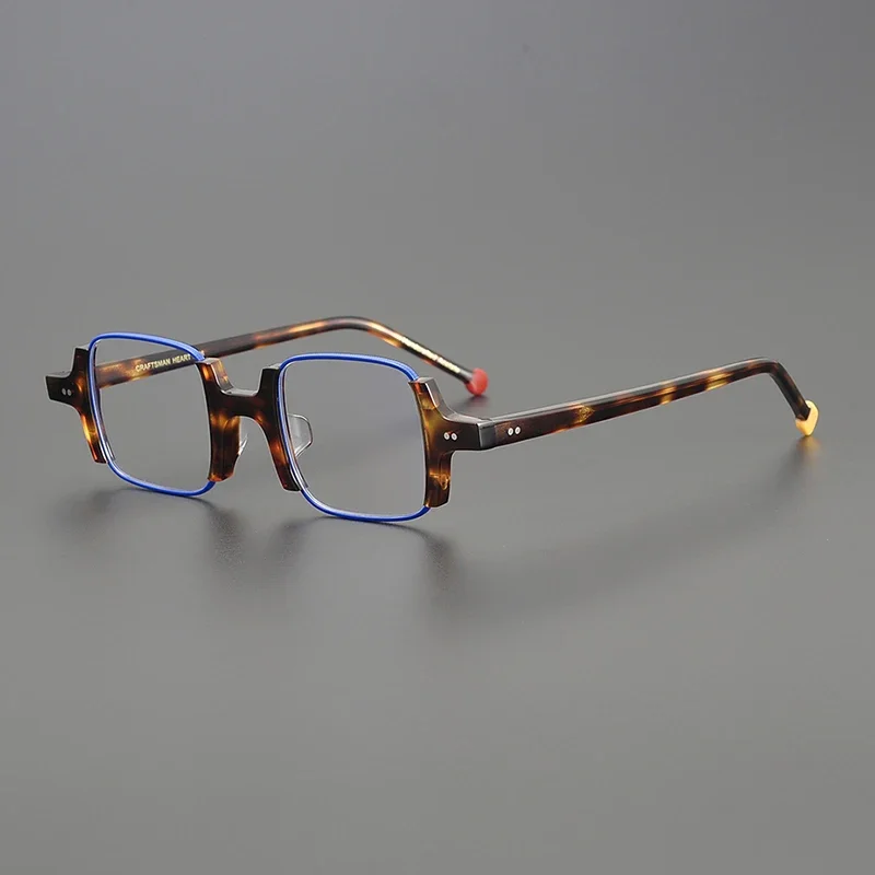 Yellow blue square acetate personalized glasses frame men's classical handmade glasses, women's designer retro fashionable