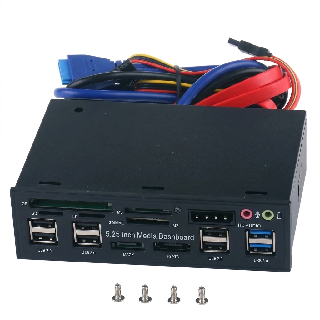 525インチ-pc-フロントパネル-ダッシュボード-メディア-usb-30-ハブ-オーディオ-esata-sata-カードリーダー-デスクトップ光学ドライブ-多機能パネル-525e