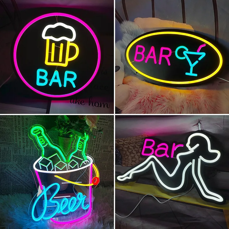 Cocktails Beer Barrel LED Neon Sign, Wall Decor for Beer Bar, PRPub Club, Nightclub, Birthday Party, Decorative Neon Night Light