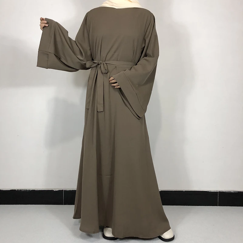 15 Farben Basic Plain Nida Abaya mit kostenlosem Gürtel Hochwertige muslimische Frauen bescheidenes einfaches Kleid EID Ramadan islamische Kleidung