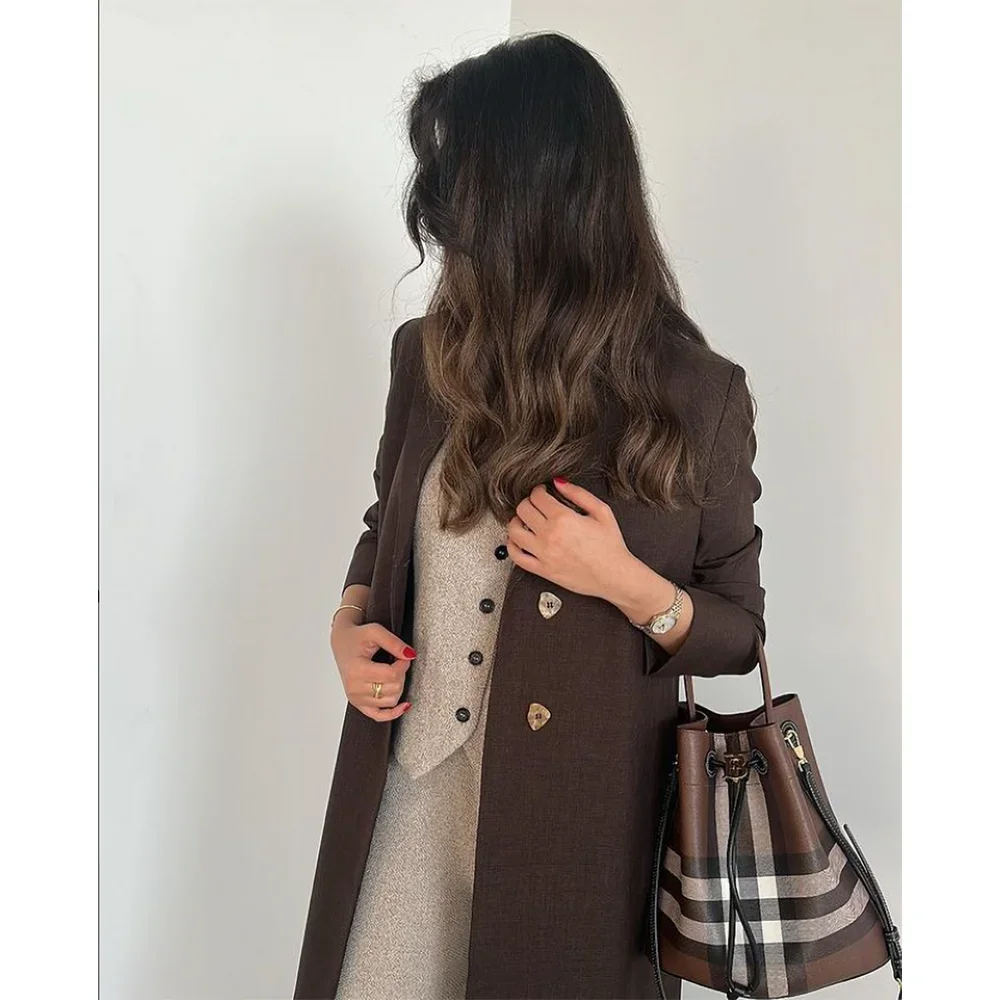 Brown Women's Blazer Formal Notch Lapel Single Breasted Long Coat Fashion Basic Casual Office Lady Jacket Slim Only 1 Piece