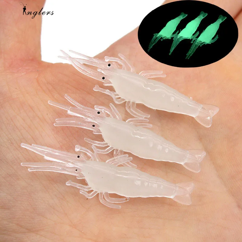 4/10PC Luminous Shrimp Fake Baits Soft Simulation Prawn Lure Fishy Smell Artificial Trout Bait with Single Hook Sea Fishing Tool