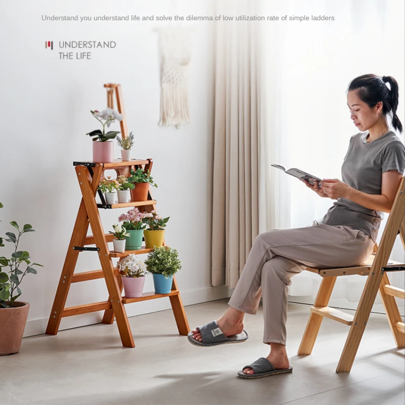 Step Stool, Household Folding, Dual-purpose, Multi-function, Four-step Stairs, Step Ladder, Deformed Ladder Chair Furniture