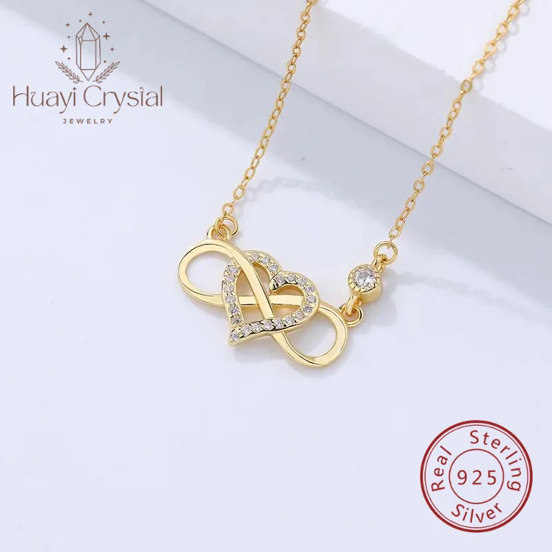 

925 sterling silver light luxury heart-shaped zircon necklace female niche ins Mobius clavicle chain Mother's Day gift