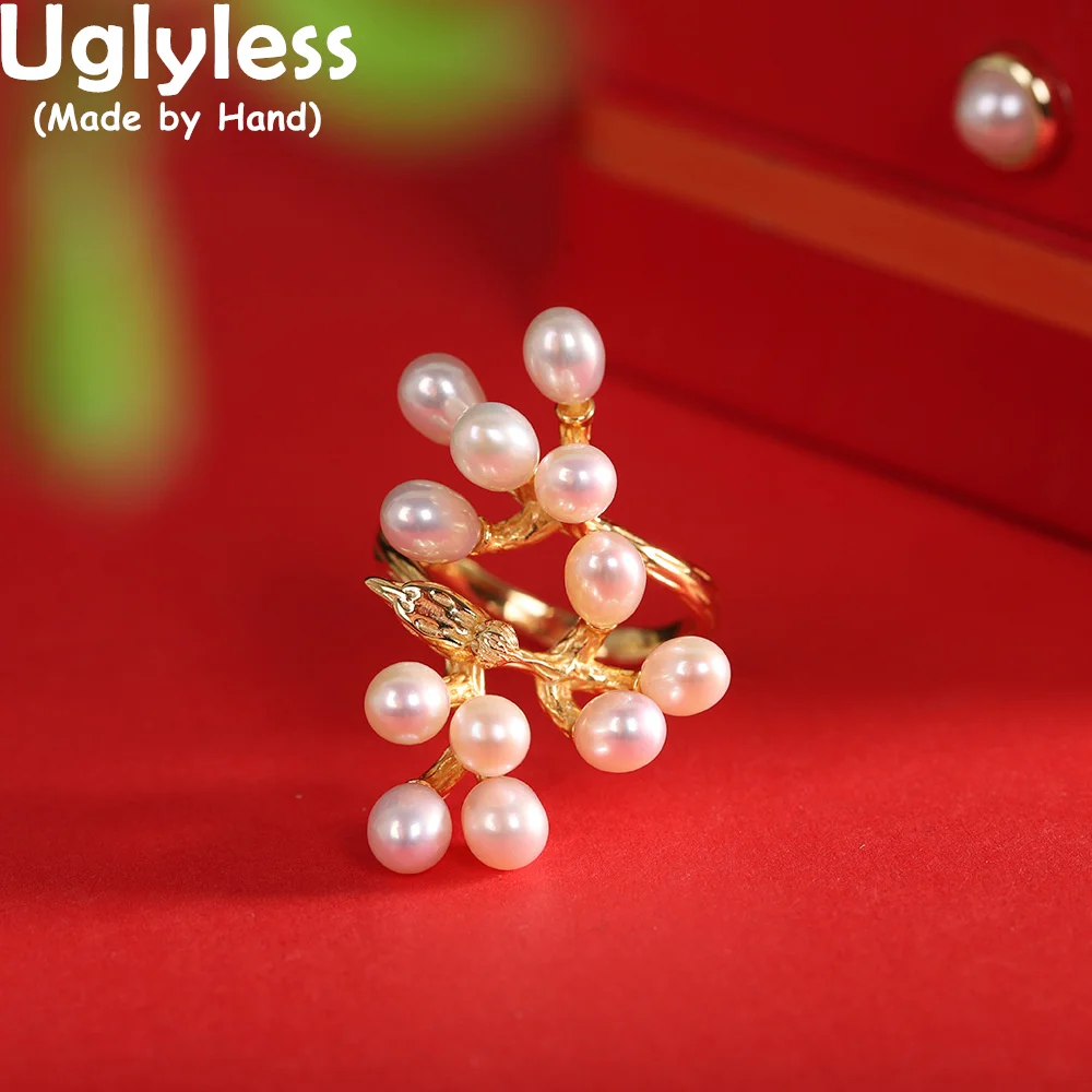 Uglyless Creative Blooming Pearls Flower Jewelry Sets Women Natural MINI Pearls Rings Studs Earrings Personalized 925 Silver